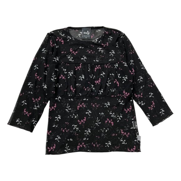 Vintage 90s Levis Silver Tab Womens Sheer Mesh Floral Top Black Y2K Going Out - Picture 2 of 10
